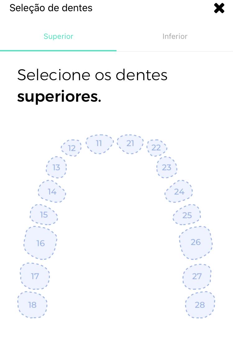 Aplicativo Laboratórios 1 Odontograma que o dentista seleciona logo apos definir o servico