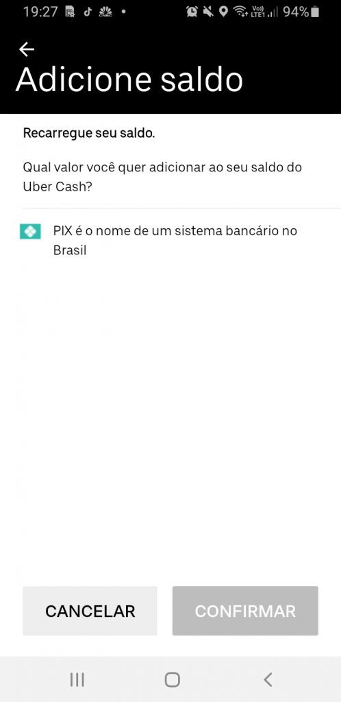 Printscrenn - App da Uber com Pix