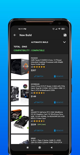 Tela do aplicativo PC Builder - Google Play