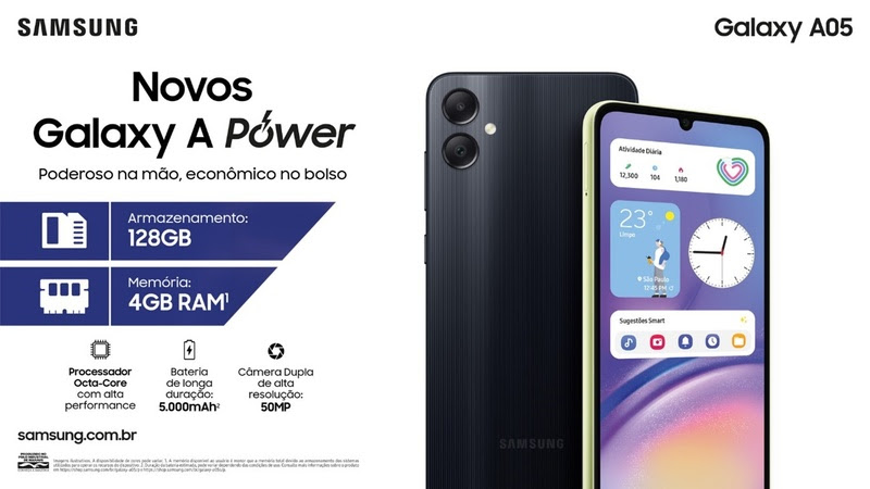 Samsung lança novo smartphone, Galaxy A05, por R$ 799