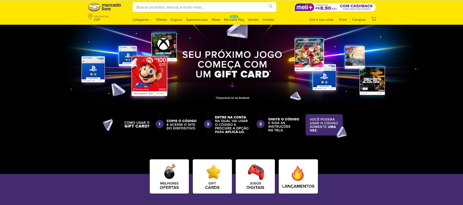 Mercado Livre lança vertical de produtos digitais com games