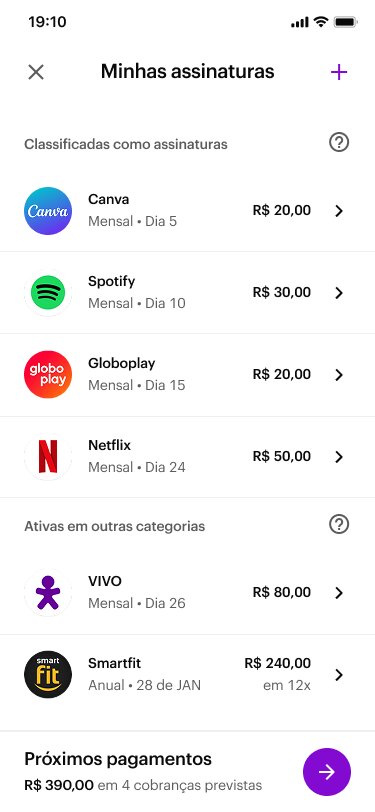 Nubank; gerenciamento de assinaturas