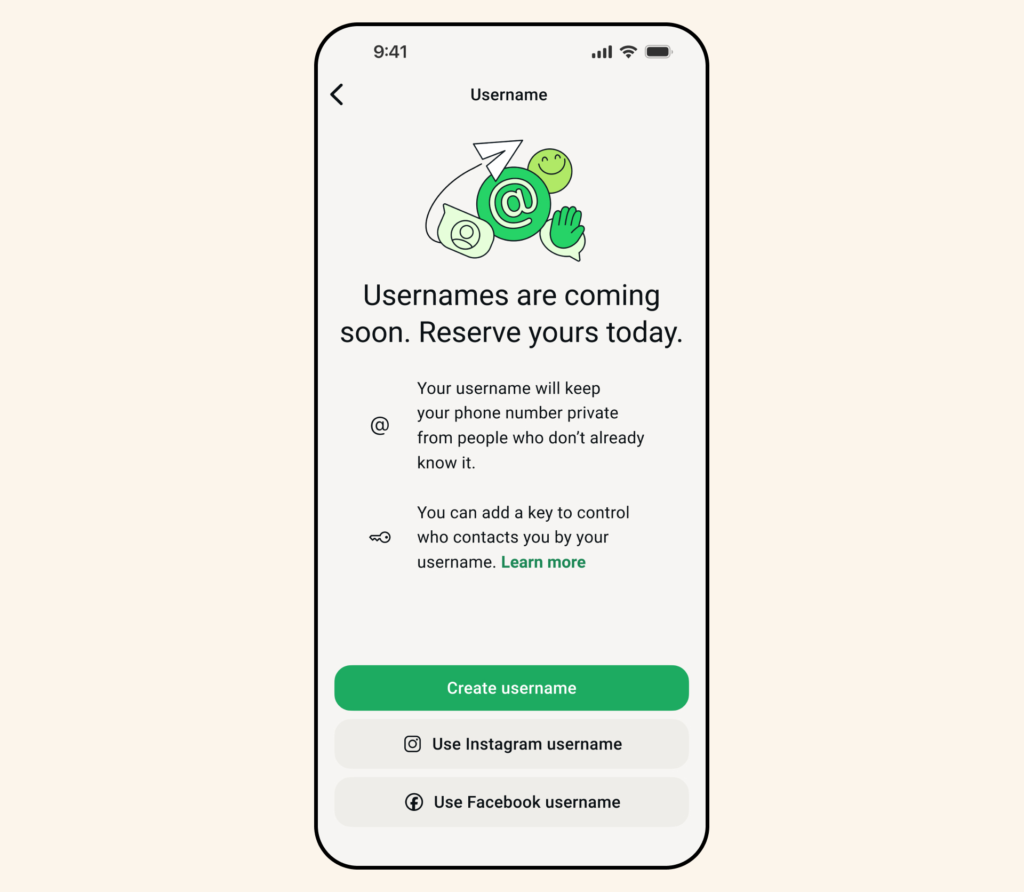 Meta, WhatsApp, Username, nome de usuário