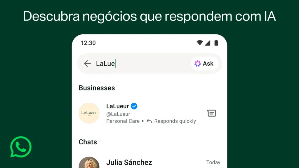 Meta, busca, username, agentes, plataforma, IA, cobrança, grandes empresas, pequenas empresas, negócios, mensageria; WhatsApp