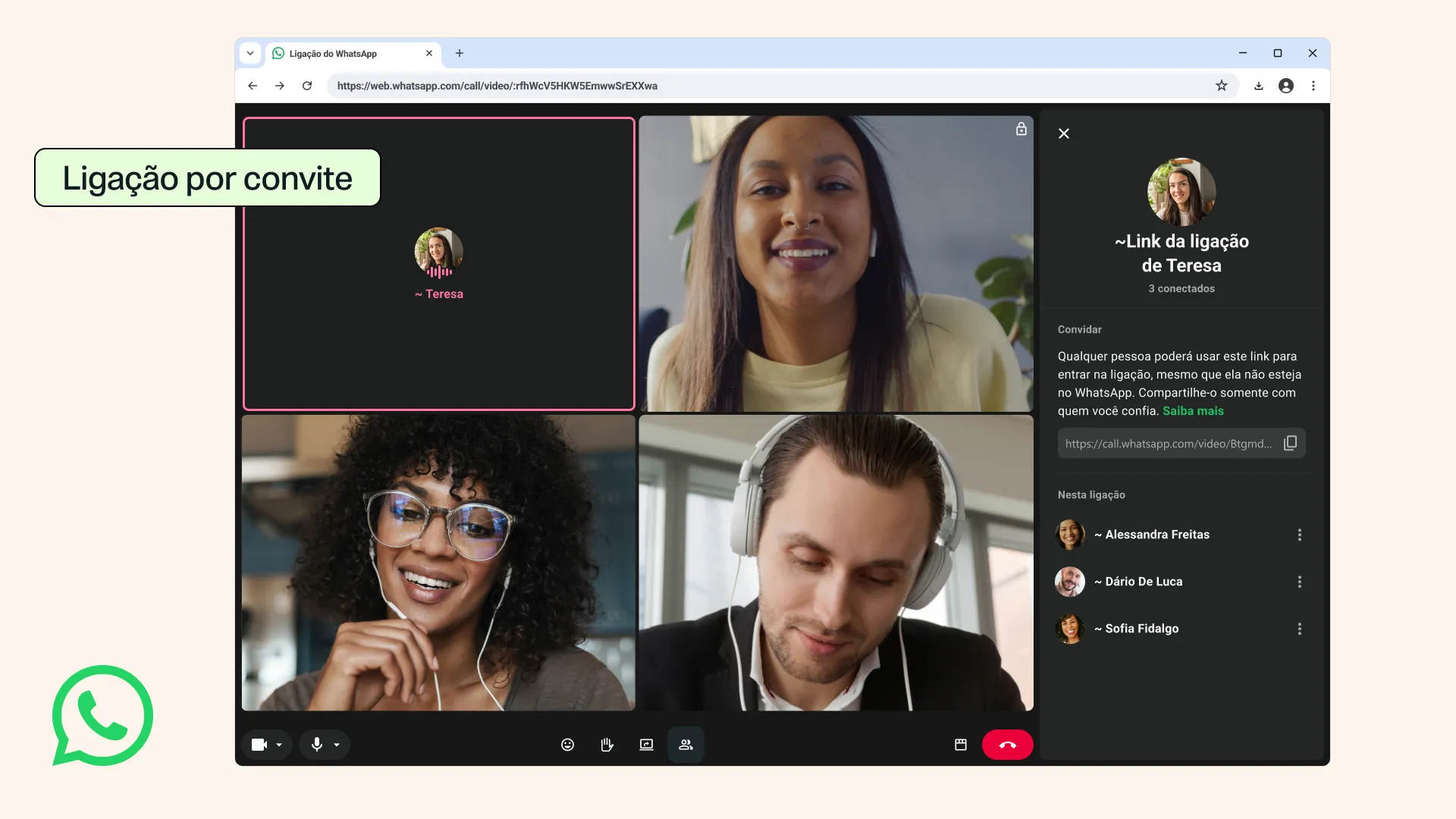 WhatsApp lança link para chamadas de voz e vídeo sem contato